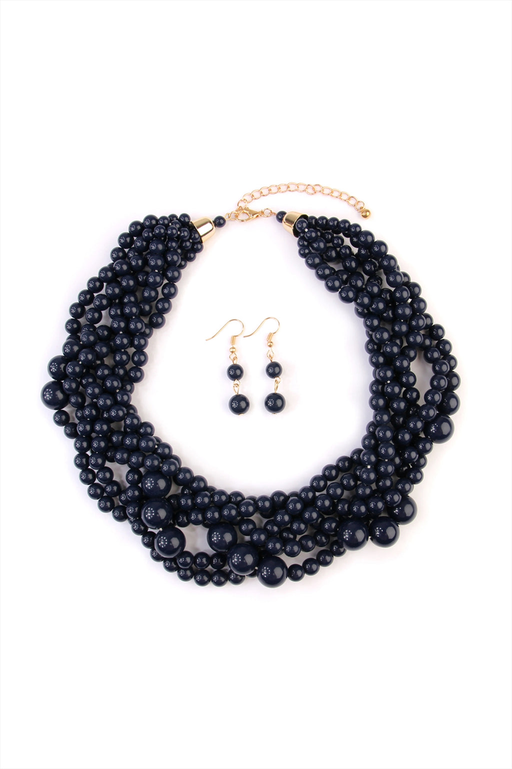Navy Multi Strand Bubble Choker Necklace And Earring Set - Pack of 6