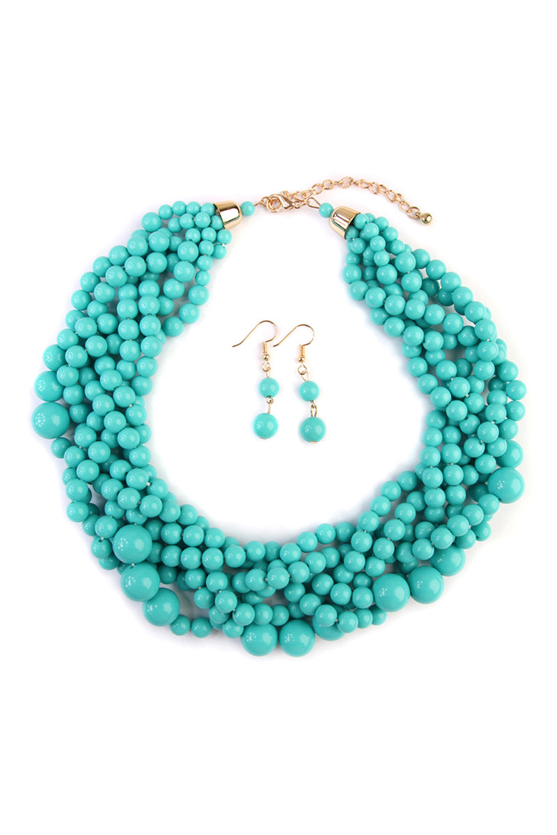 Turquoise Multi Strand Bubble Choker Necklace And Earring Set - Pack of 6