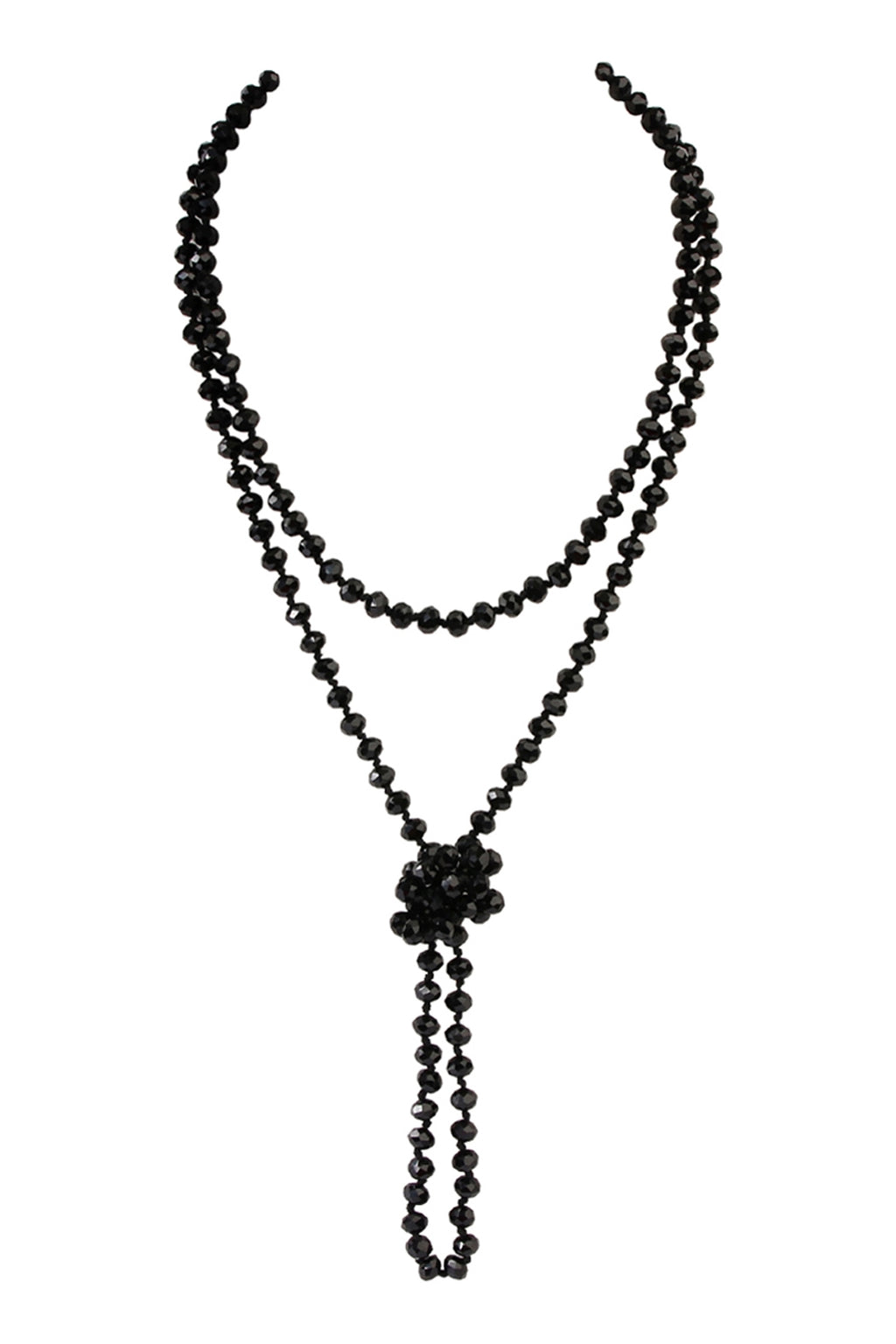 Jet Black Longline Hand Knotted Necklace - Pack of 6