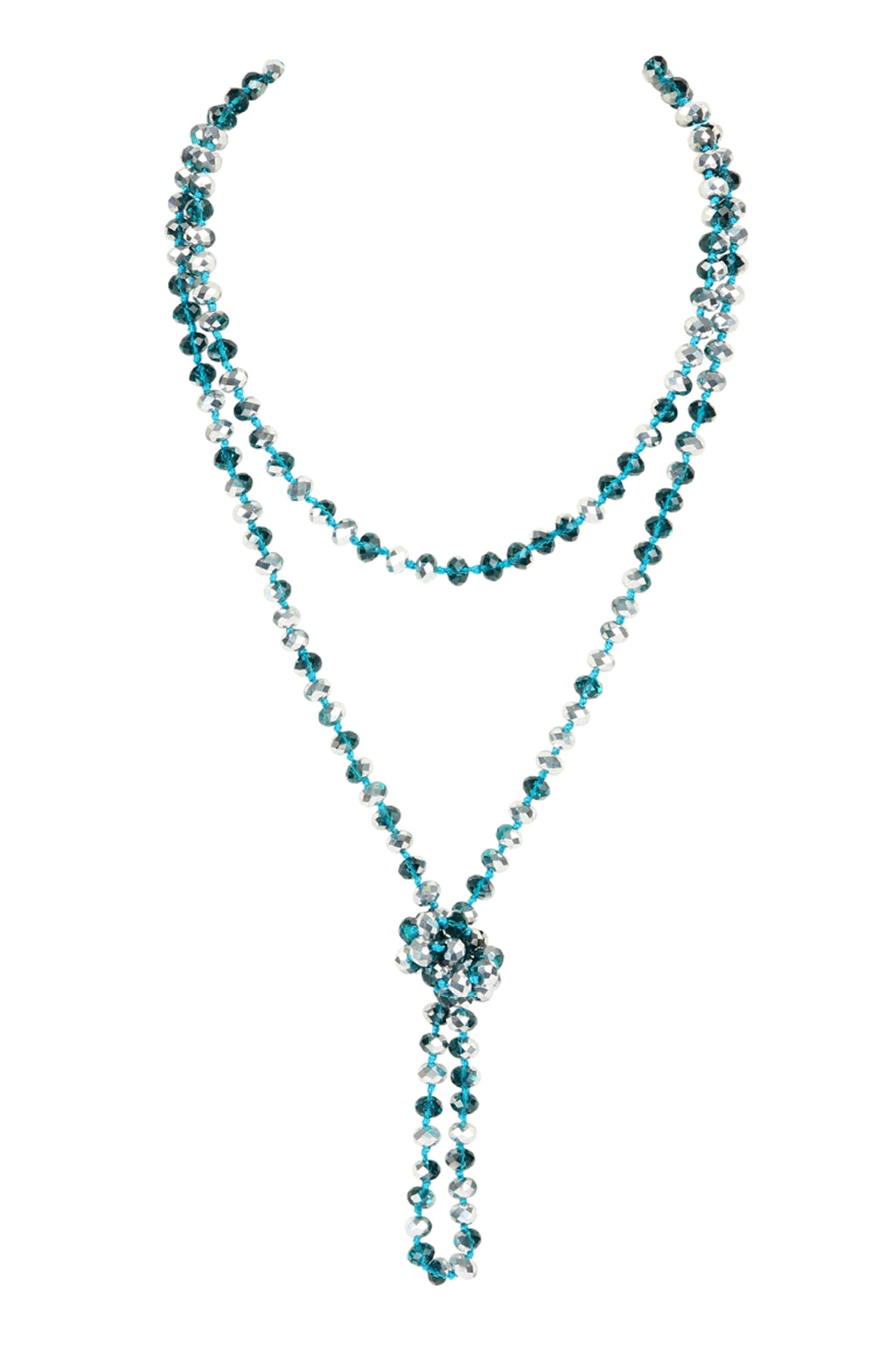 Teal Silver Longline Hand Knotted Necklace - Pack of 6