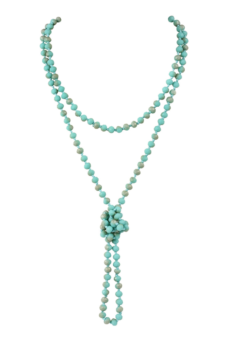 Turquoise 60" Long Knotted Glass Beads Necklace - Pack of 6