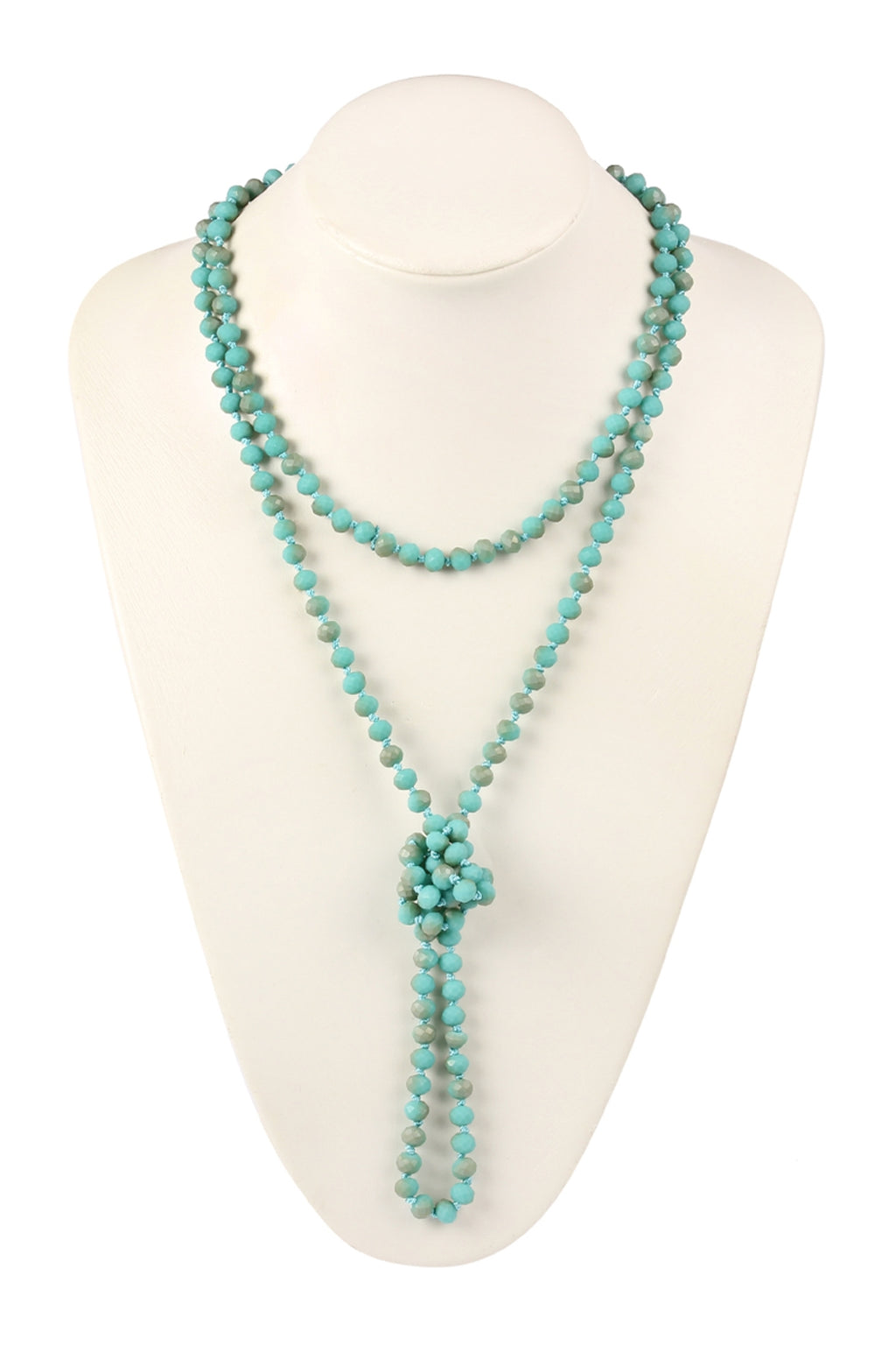 Turquoise 60" Long Knotted Glass Beads Necklace - Pack of 6