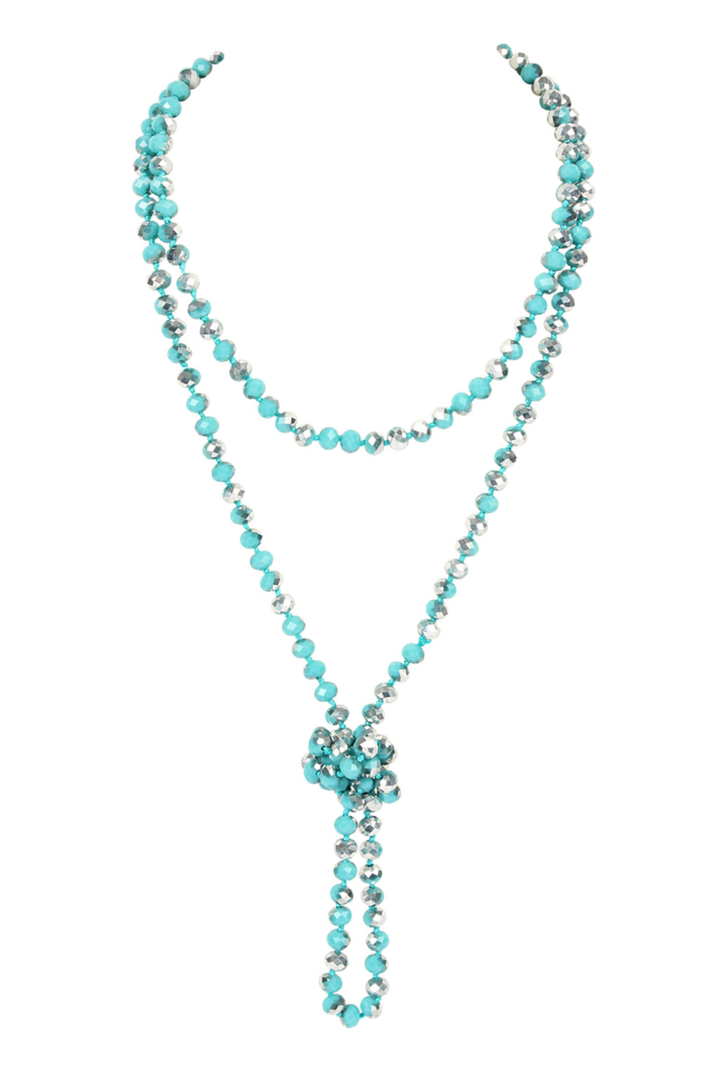 Turquoise Silver Longline Hand Knotted Necklace - Pack of 6
