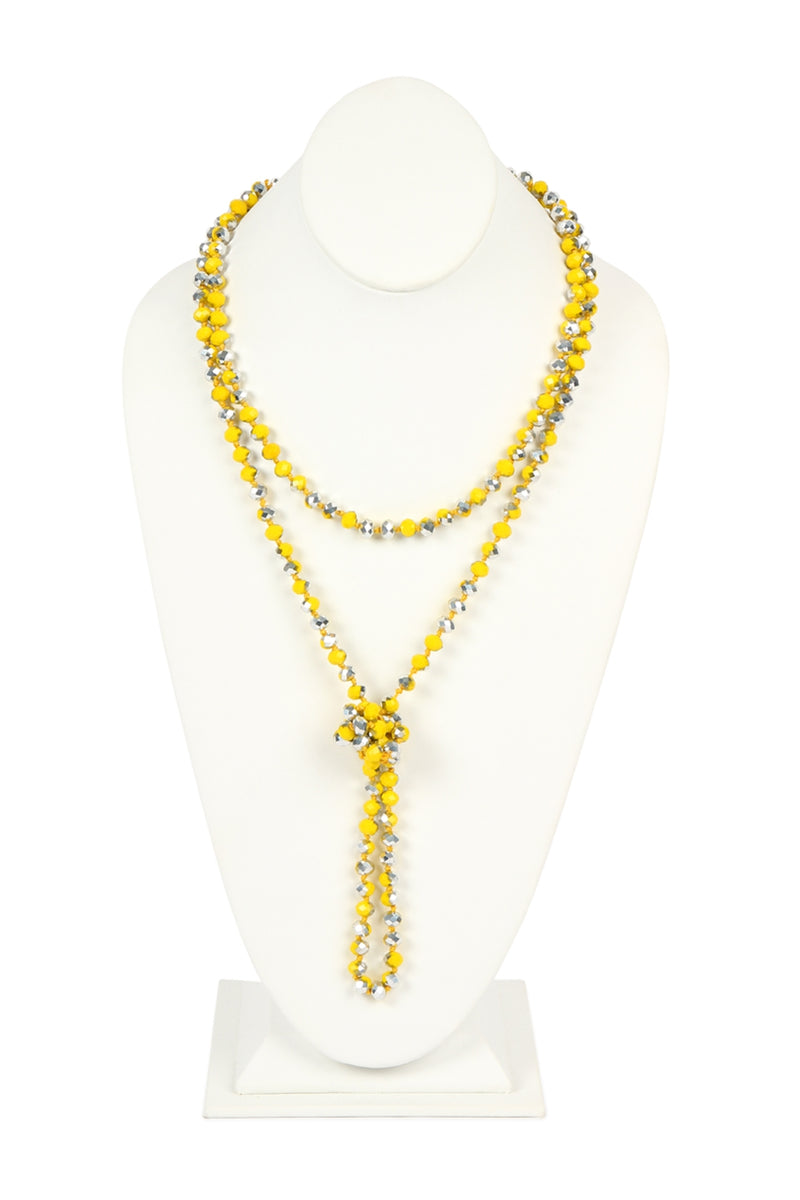 Yellow Silver Longline Hand Knotted Necklace - Pack of 6