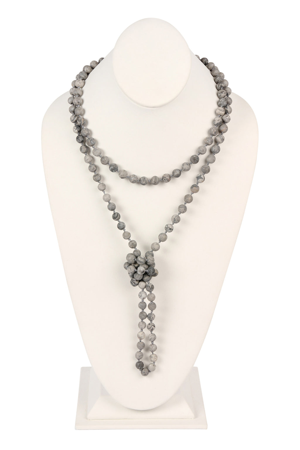 Black Natural Stone Hand Knotted Long Necklace - Pack of 6
