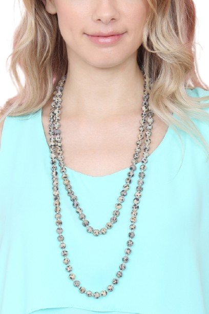 Dalmatian Natural Stone Hand Knotted Long Necklace - Pack of 6