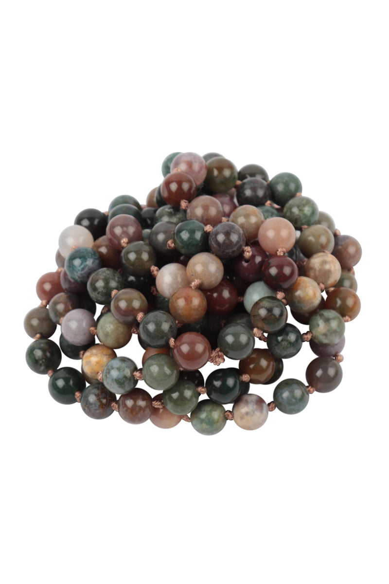 Dark Multicolor Natural Stone Hand Knotted Long Necklace - Pack of 6