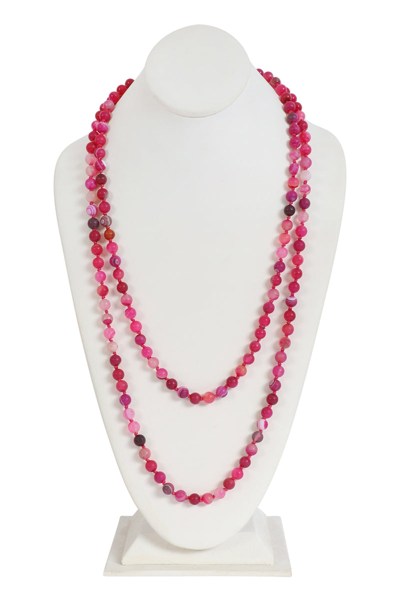 Fuchsia 1 Natural Stone Hand Knotted Long Necklace - Pack of 6