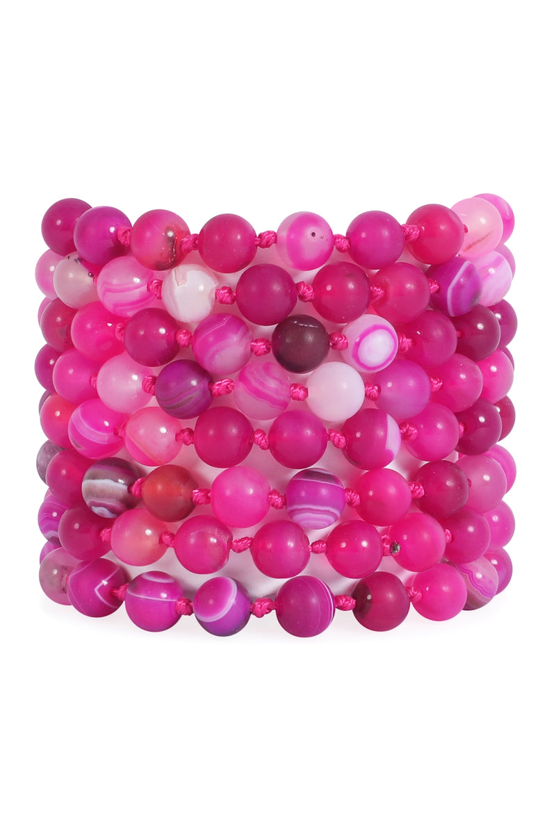 Fuchsia 1 Natural Stone Hand Knotted Long Necklace - Pack of 6