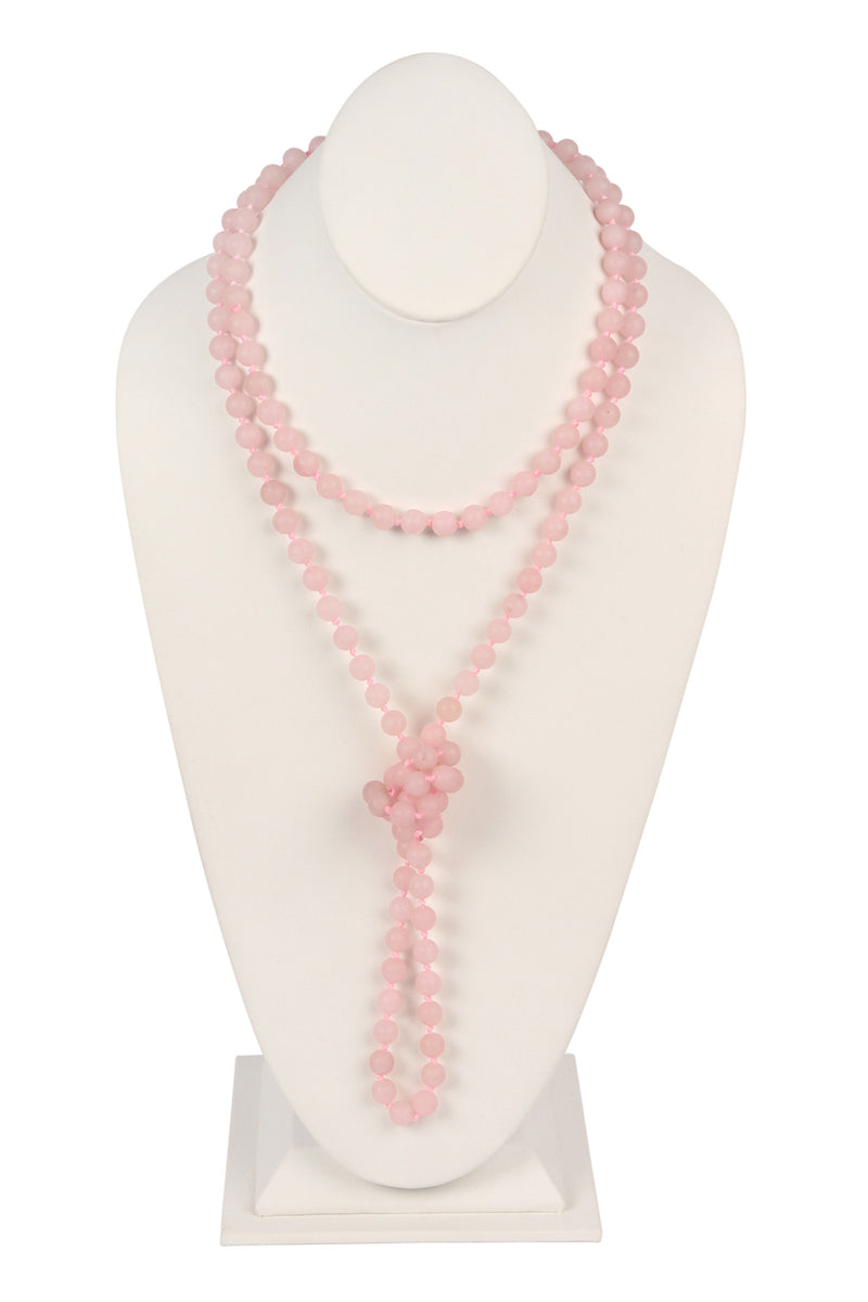 Pink Natural Stone Hand Knotted Long Necklace - Pack of 6