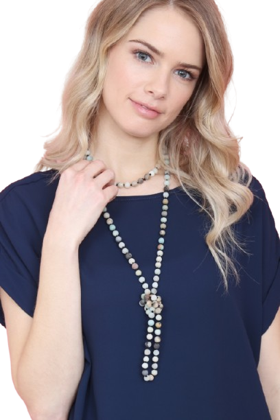 Multicolor Natural Stone Hand Knotted Long Necklace - Pack of 6