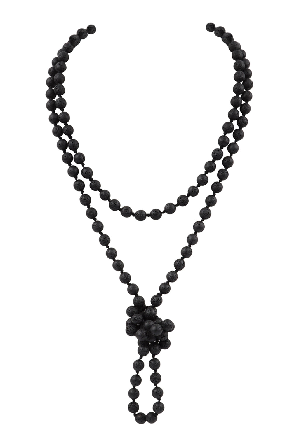 Lava Black Natural Stone Hand Knotted Long Necklace - Pack of 6