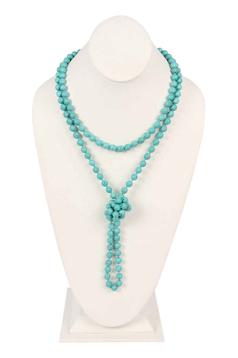 Turquoise Natural Stone Hand Knotted Long Necklace - Pack of 6