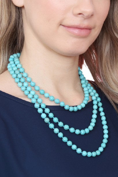 Turquoise Natural Stone Hand Knotted Long Necklace - Pack of 6
