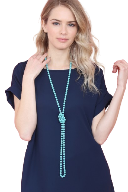 Turquoise Natural Stone Hand Knotted Long Necklace - Pack of 6