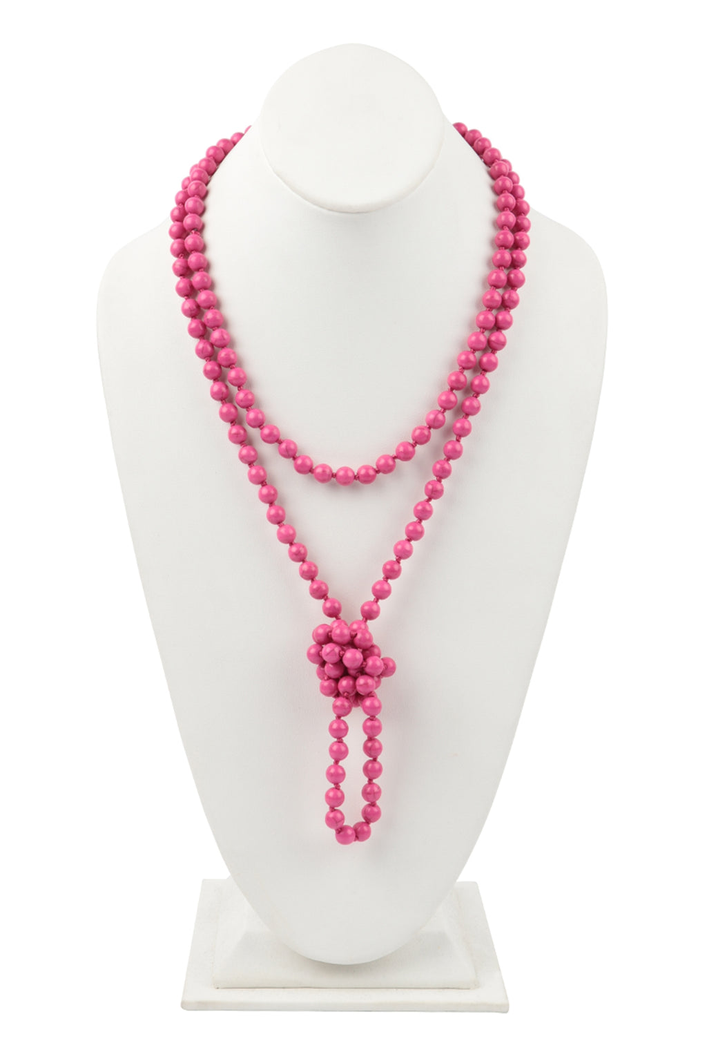 Dark Fuchsia Natural Stone Hand Knotted Long Necklace - Pack of 6