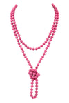 Dark Fuchsia Natural Stone Hand Knotted Long Necklace - Pack of 6