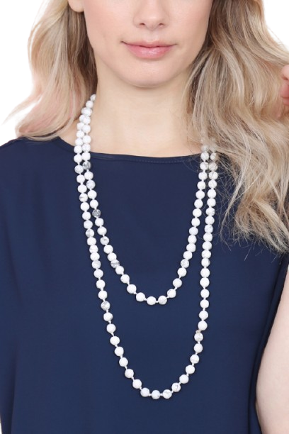 White Natural Stone Hand Knotted Long Necklace - Pack of 6