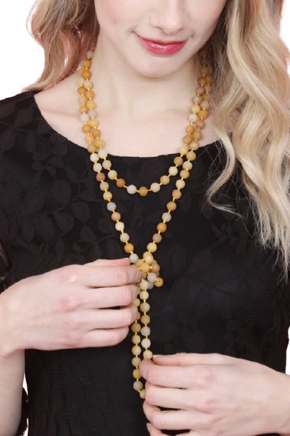 Yellow Natural Stone Hand Knotted Long Necklace - Pack of 6
