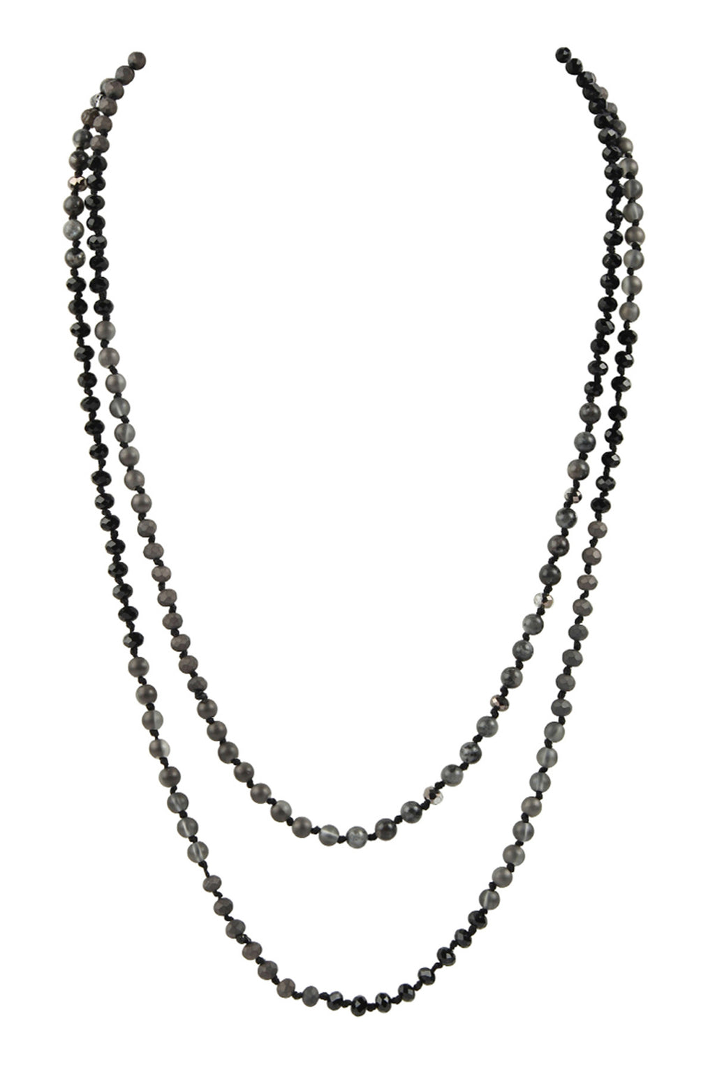 Black 6mm Two Lines Mixed Beads Necklace - Pack of 6