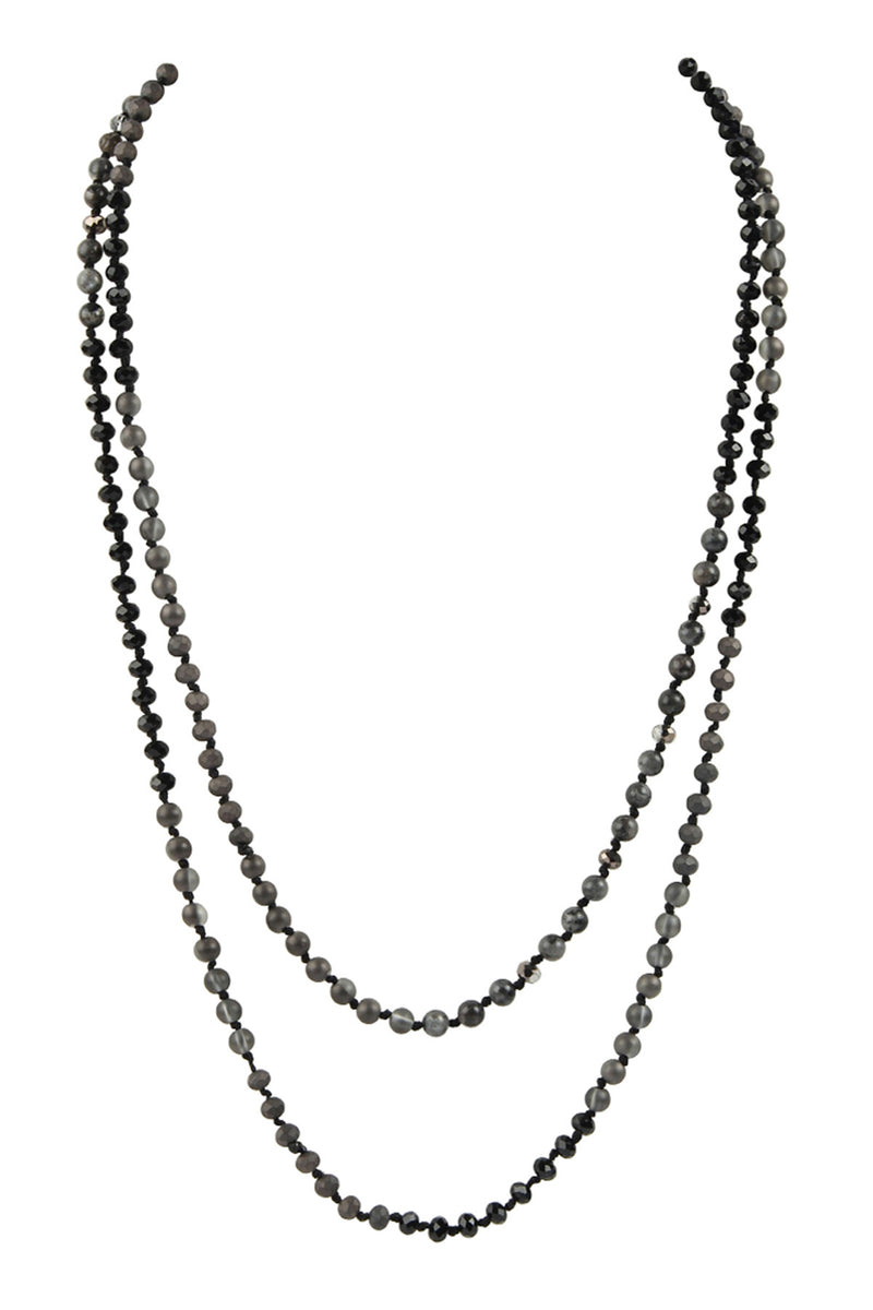 Black 6mm Two Lines Mixed Beads Necklace - Pack of 6