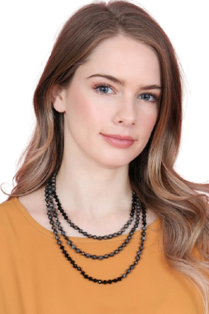 Black 6mm Two Lines Mixed Beads Necklace - Pack of 6