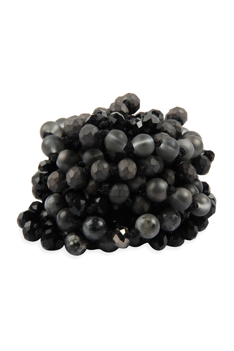 Black 6mm Two Lines Mixed Beads Necklace - Pack of 6