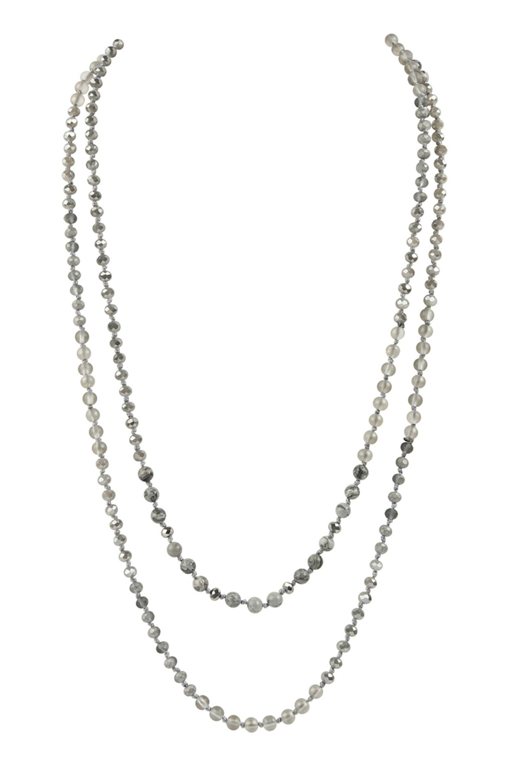 Gray 6mm Two Lines Mixed Beads Necklace - Pack of 6
