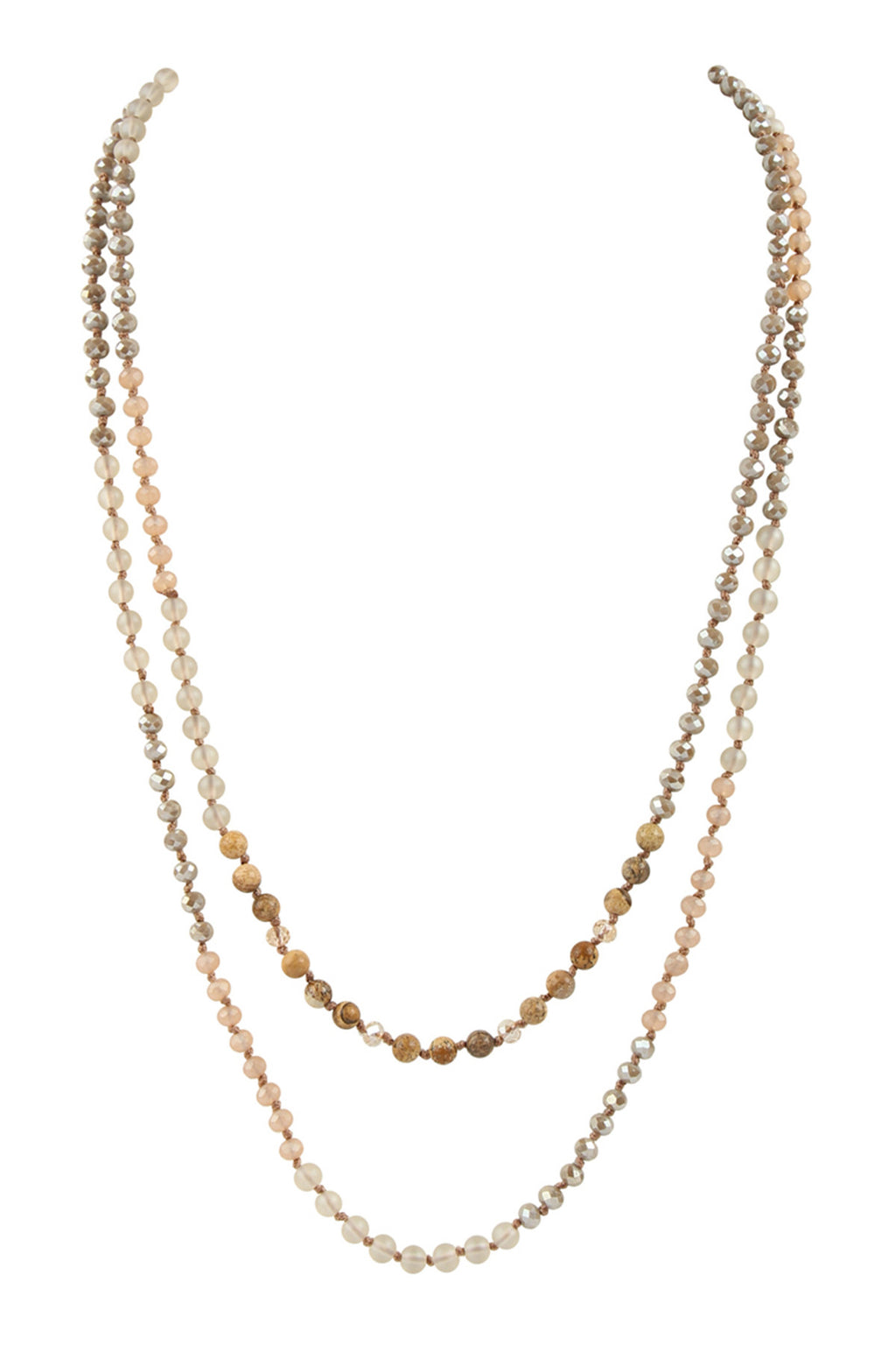 Light Brown 6mm Two Lines Mixed Beads Necklace - Pack of 6