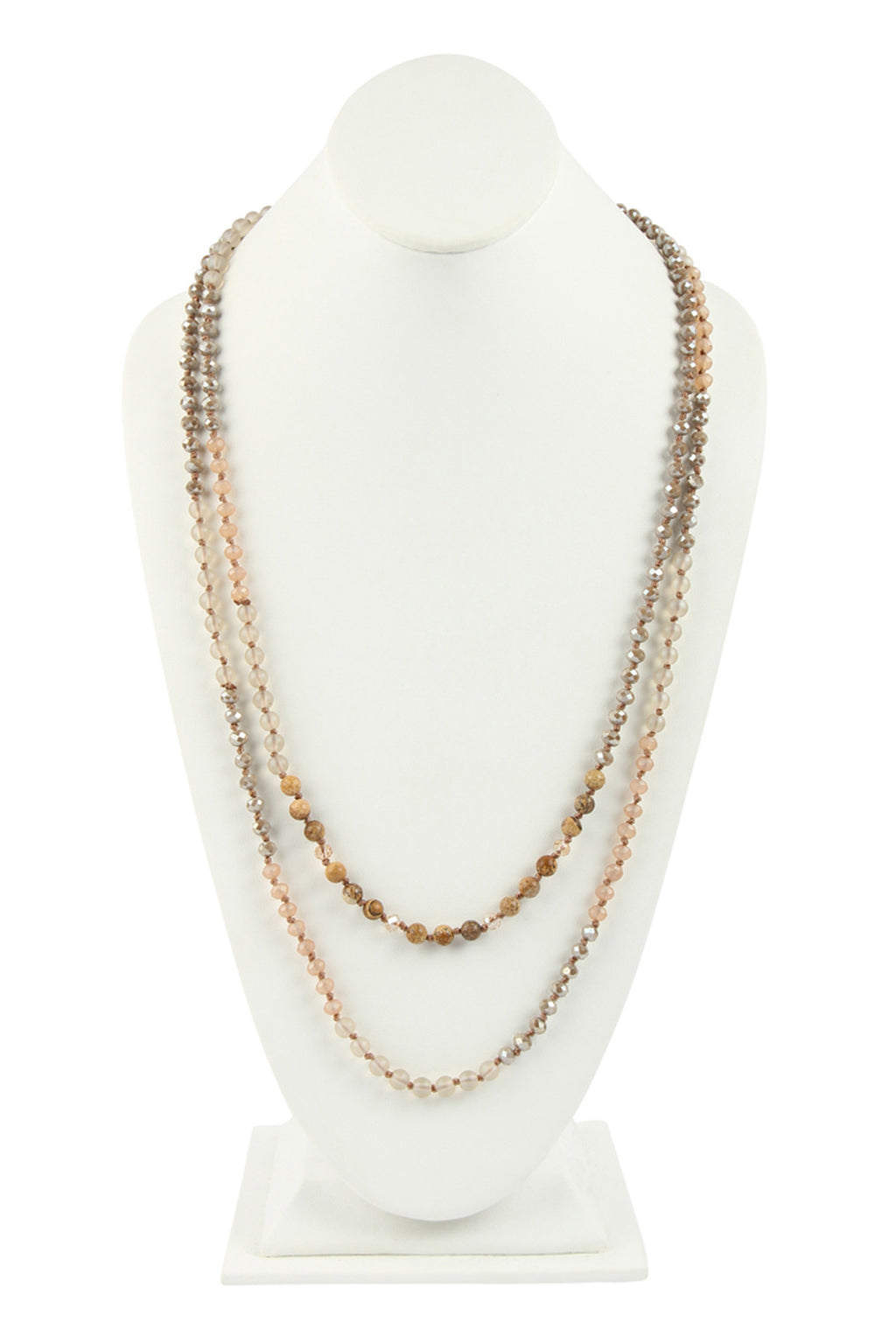Light Brown 6mm Two Lines Mixed Beads Necklace - Pack of 6
