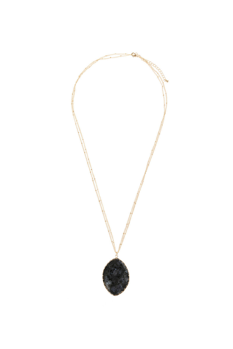 Black Natural Stone Wrap Oval Pendant Chain Necklace - Pack of 6