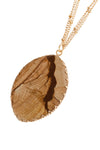 Light Brown Natural Stone Wrap Oval Pendant Chain Necklace - Pack of 6