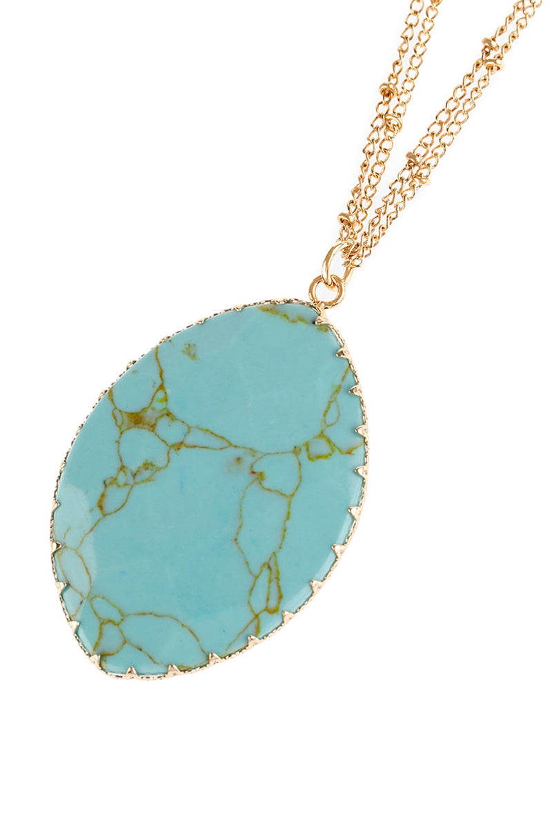 Turquoise Natural Stone Wrap Oval Pendant Chain Necklace - Pack of 6