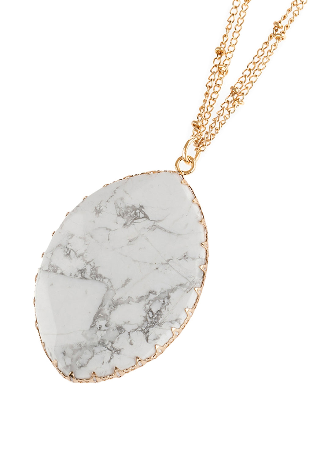 White Natural Stone Wrap Oval Pendant Chain Necklace - Pack of 6