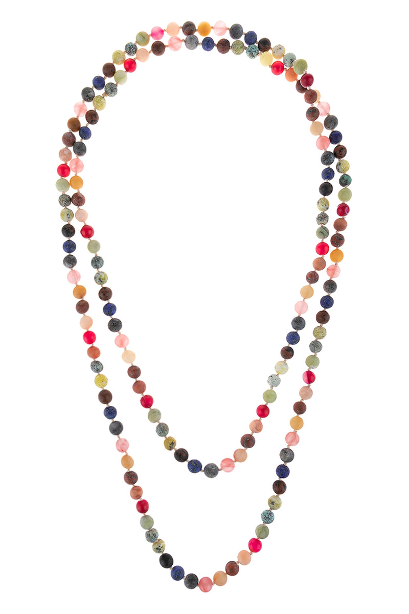 Multi Tone Natural Stone Bead Long Necklace - Pack of 6