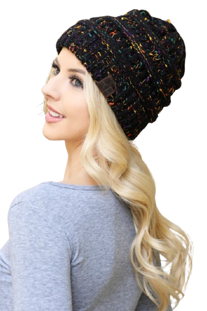 Black Mix Knitted Beanie - Pack of 6