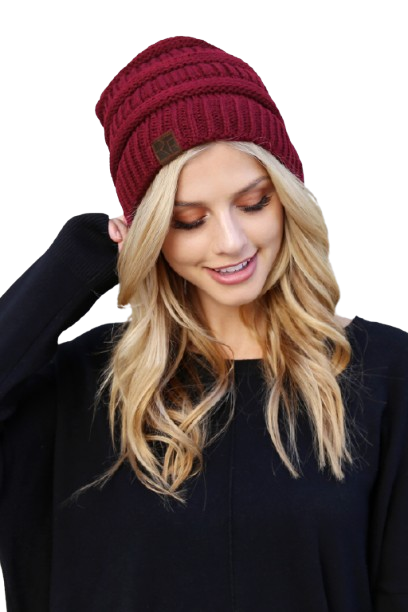 Burgundy Knitted Beanie - Pack of 6