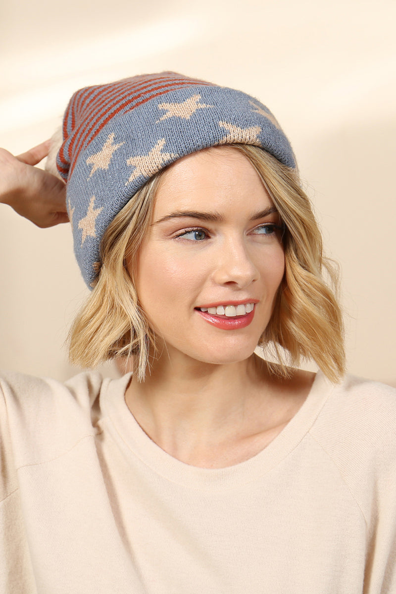 USA Accent Light Print Pom Dual Purpose Beanie Scarf - Pack of 6