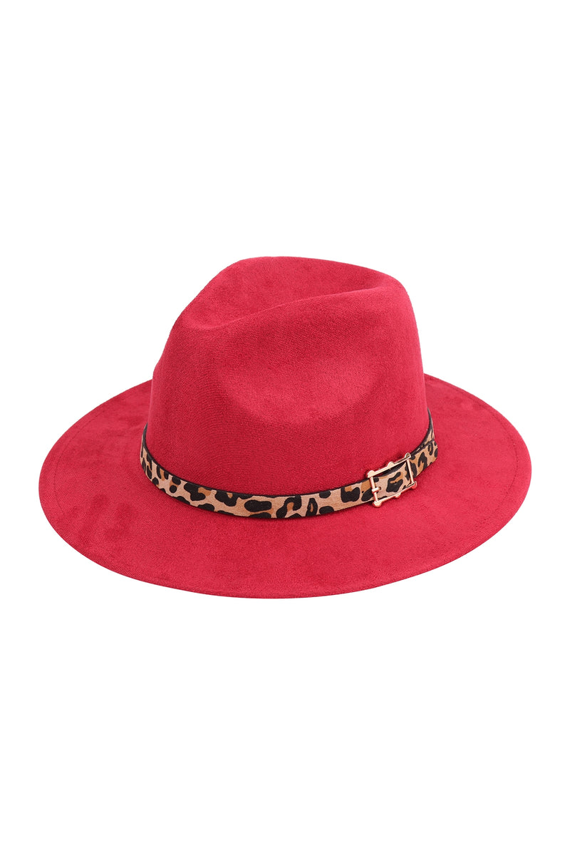 Burgundy Fashion Brim Hat with Leopard Accent - Pack of 6