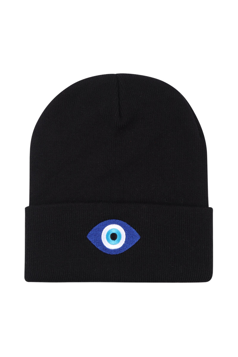 Knitted Beanie with Evil Eye Black - Pack of 6