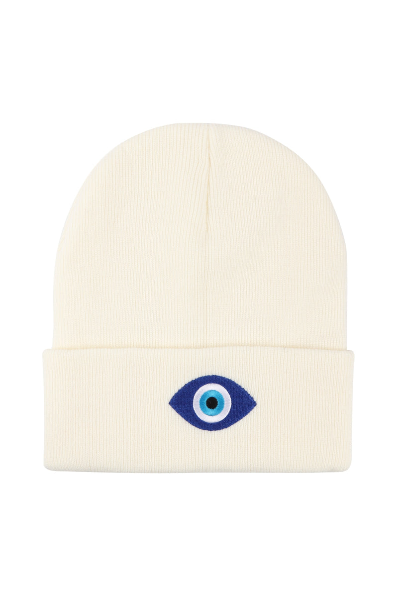 Knitted Beanie with Evil Eye White - Pack of 6
