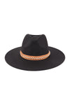 Felt Fashion Brim Hat With Leather Braided Black - Pack of 6