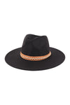 Felt Fashion Brim Hat with Leather Braided Black - Pack of 6