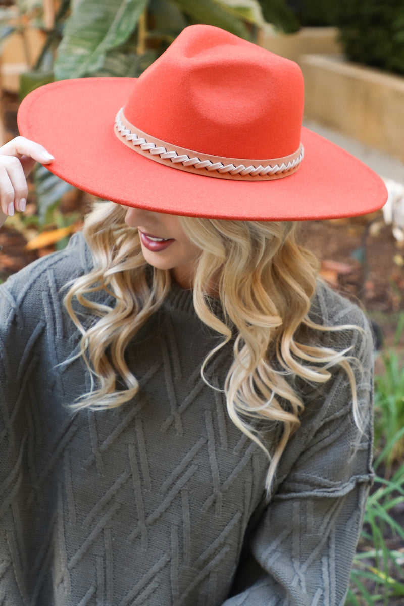 Felt Fashion Brim Hat with Leather Braided Brick - Pack of 6