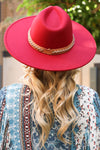 Felt Fashion Brim Hat with Leather Braided Burgundy - Pack of 6