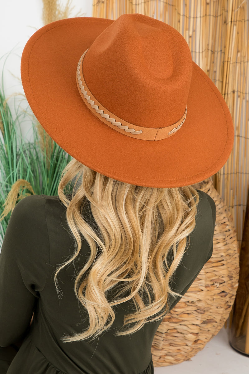 Felt Fashion Brim Hat with Leather Braided Camel - Pack of 6