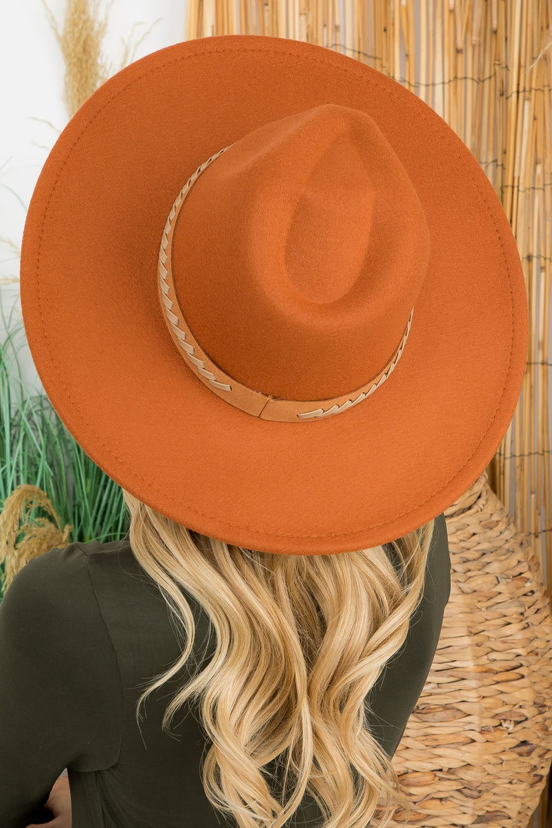 Felt Fashion Brim Hat with Leather Braided Camel - Pack of 6