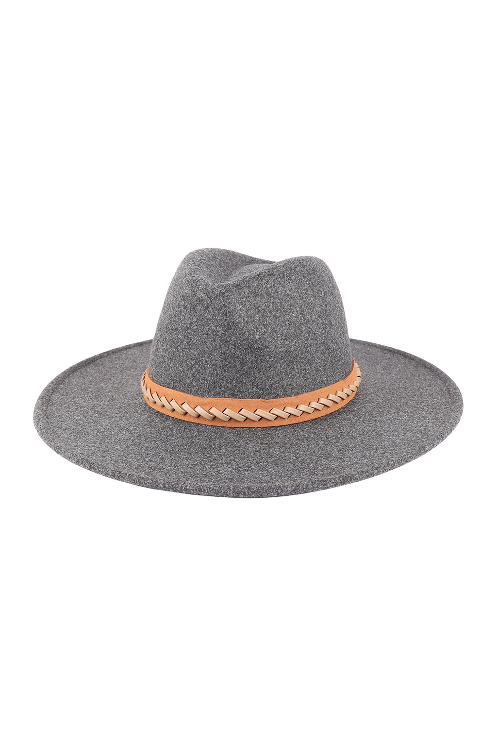 Felt Fashion Brim Hat with Leather Braided Gray - Pack of 6