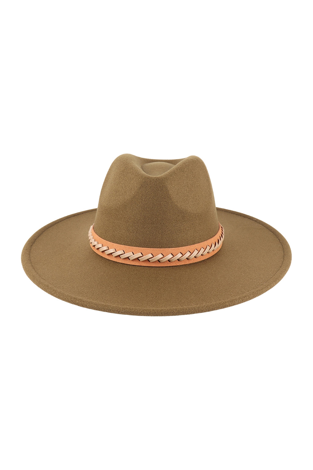 Felt Fashion Brim Hat with Leather Braided Olive - Pack of 6