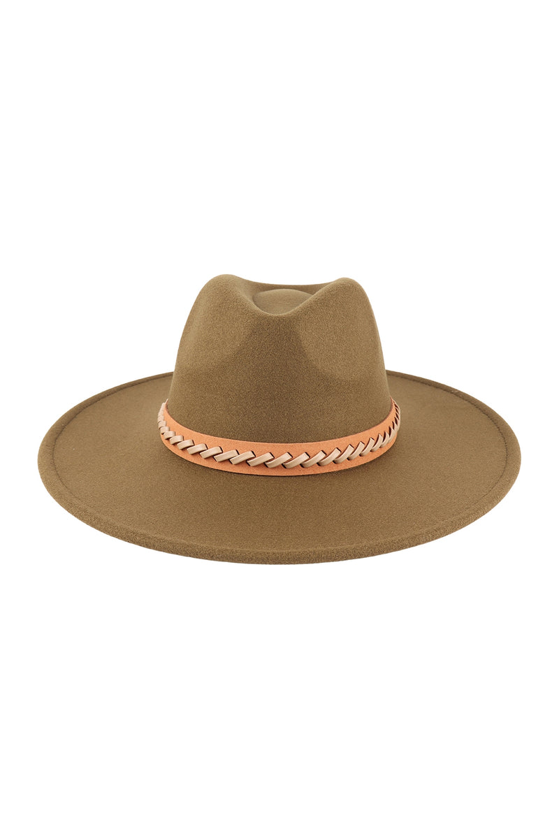 Felt Fashion Brim Hat With Leather Braided Olive - Pack of 6